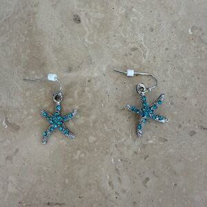 Turquoise Crystal Starfish Dangle Earrings